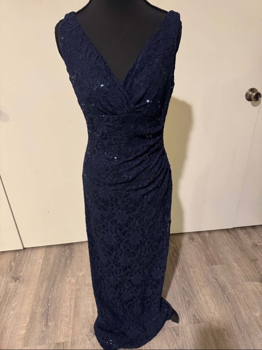 Lauren Ralph Lauren Navy Lace Sequin Evening Gown